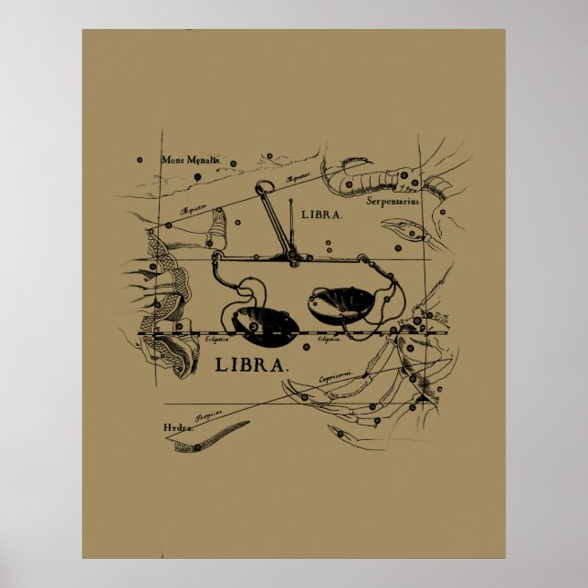 Poster Constellation de librairie vintage style Hevelius (Devant)