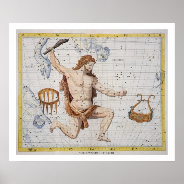 Poster Constellation d'Hercules avec Corona et Lyra, pl (Devant)