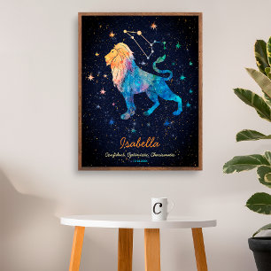 Poster Constellation du Lion Zodiaque Aquarelle Étoiles G