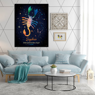 Poster Constellation du Scorpion Zodiaque Galaxie Aquarel