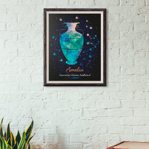Poster Constellation du Verseau Zodiaque Galaxie Aquarell