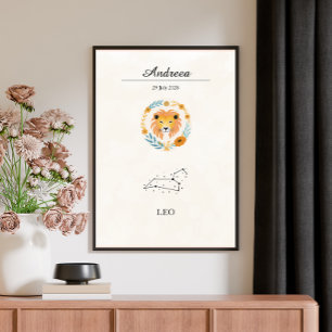 Poster Constellation personnalisée du Lion Bohème Zodiaqu