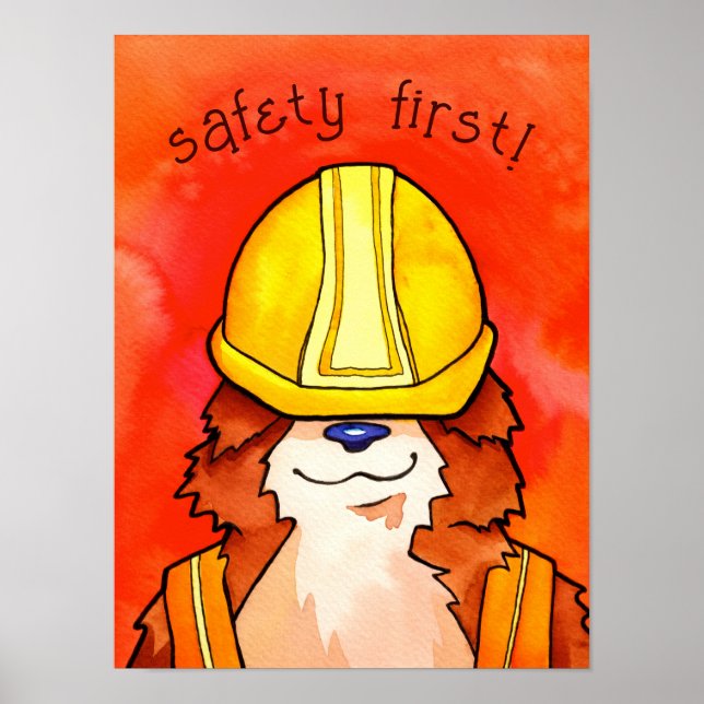 Poster Construction Corgi Aquarelle - Sécurité d'abord! (Devant)