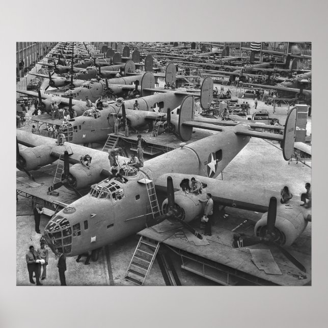 Poster Construction de la flotte B24 1943 BW (Devant)