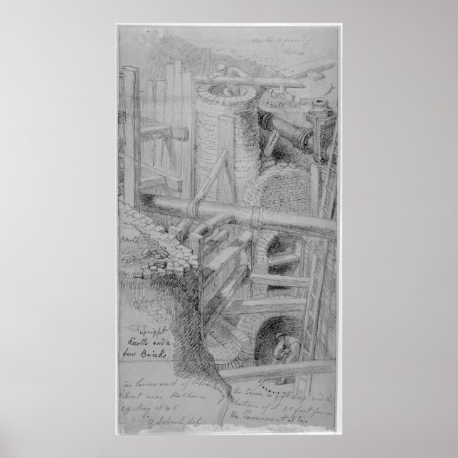Poster Construction d'égouts à Bloomsbury, Londres, 1845 (Devant)