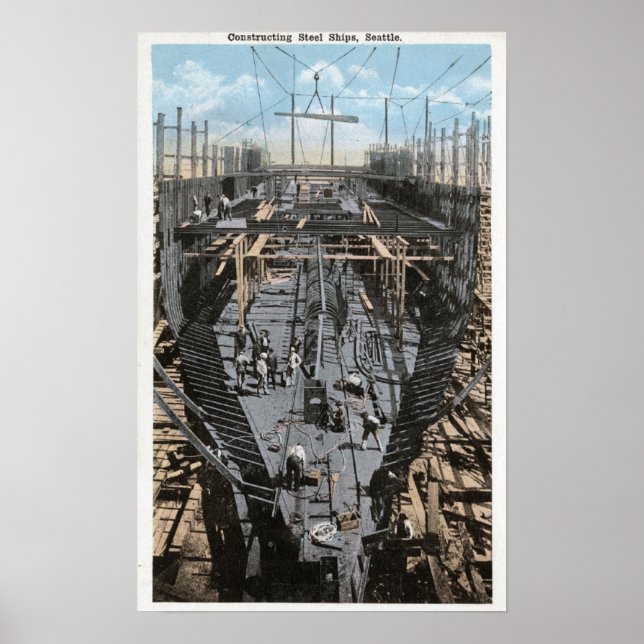 Poster Construction d'une scène de navire en acier (Devant)