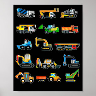 Poster Construction Excavateur Véhicules machines