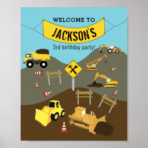 Poster Construction Trucks Site Birthday Welcome Sign