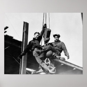 Poster Construction Workers Building Skyscraper