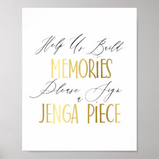 Poster construire des souvenirs, signer une pièce Jenga s