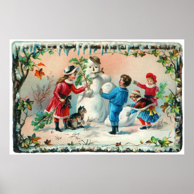 Poster Construire un bonhomme de neige c.1890 (Devant)