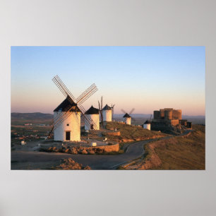 Poster Consuegra, La Mancha, Espagne, éoliennes