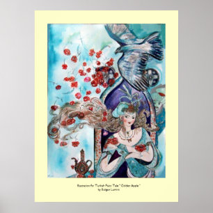 POSTER CONTE DE FÉE TURC / PRINCESSE,ROSES ROUGES ET FAUC