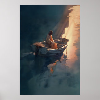 Poster Contemplative Fisher Of Men Print Jesus In Boat