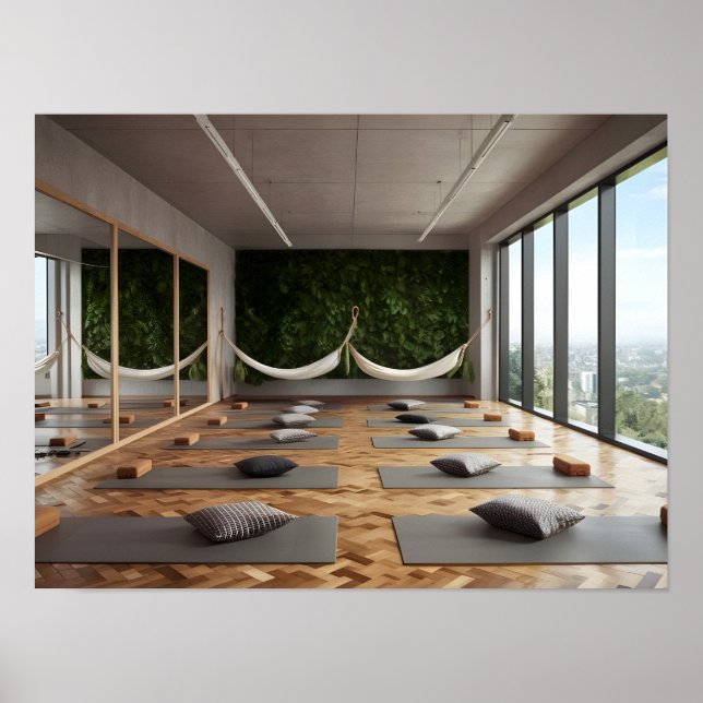 Poster Contemporain Yoga Studio Design avec parquet (Devant)