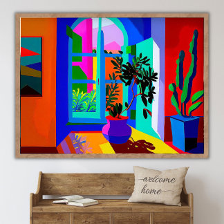 Poster Contemporary Painting of Window Landscape _ Vintag