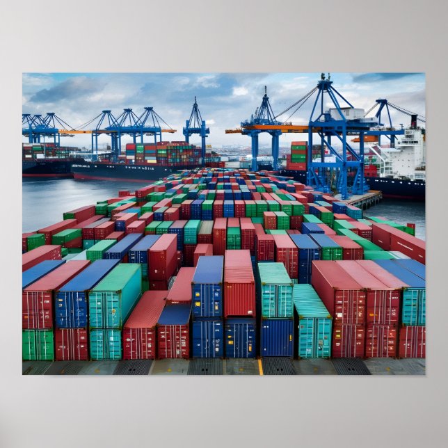 Poster Contenants de fret prêts à l'exportation (Devant)