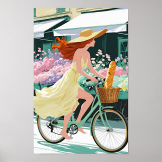 Poster Contenu génératif d'une fille française à vélo