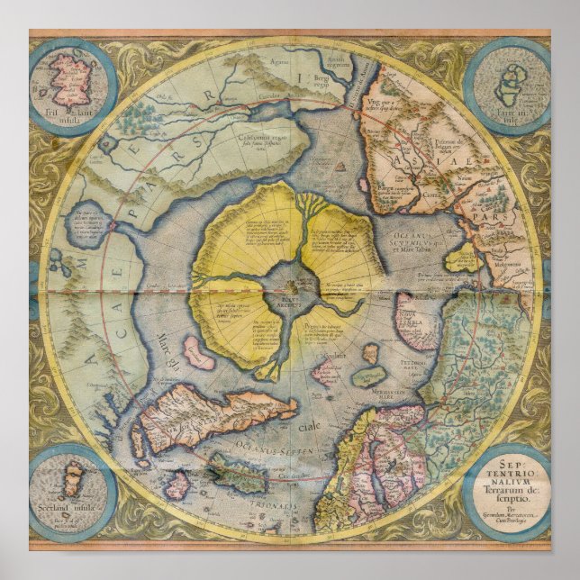 Poster Continents terrestres Cartes numériques Vintages (Devant)