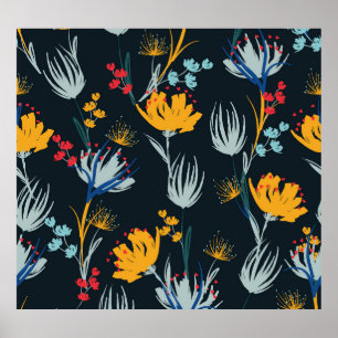 Poster Contraste Brush Floral : Noir sans joint