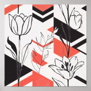 Poster Contraste floral géométrique moderne