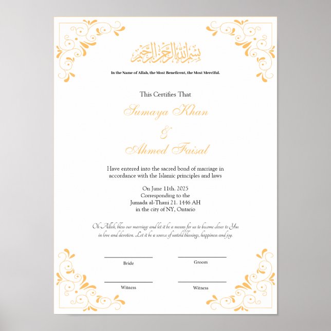 Poster Contrat de nikah élégant (Devant)