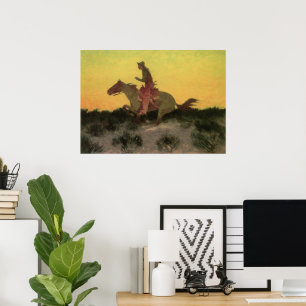 Poster Contre le coucher du soleil par Remington, Cowboys