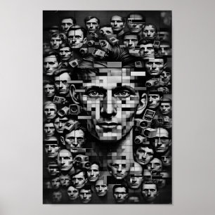 Poster Contrôle Dystopique monochrome - Liberté Fragmenté