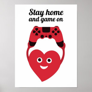 Poster Contrôleur De Jeu Gamer Coeur Restez À La Maison E