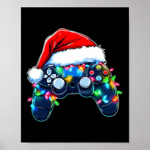 Poster Contrôleur de jeu vidéo chapeau de Noël Santa game