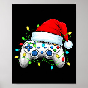 Poster Contrôleur de jeu vidéo chapeau de Noël Santa Game