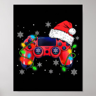 Poster Contrôleur de jeu vidéo chapeau de Noël Santa Game