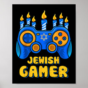 Poster Contrôleur de jeu vidéo juif Gamer Chanukah Boy Ki