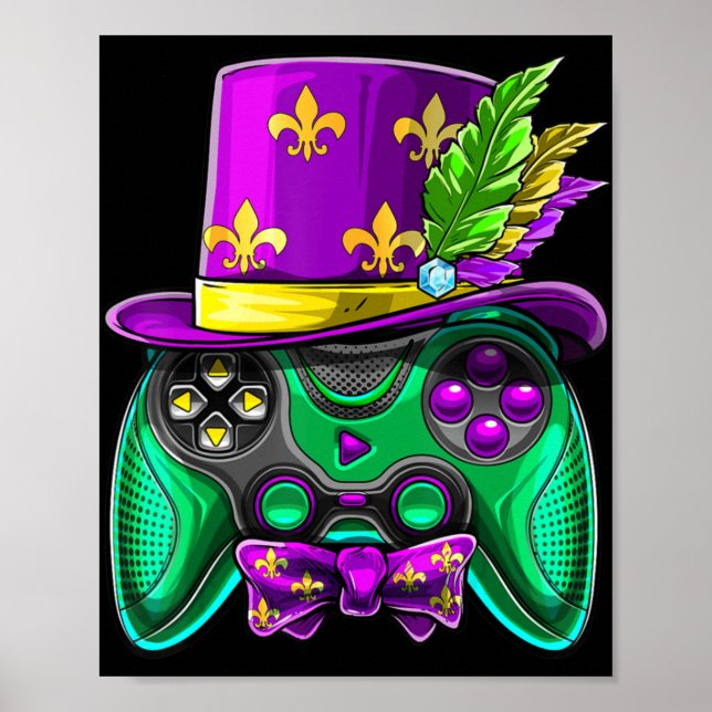 Poster Contrôleur de jeu vidéo Mardi Gras Jester Casquett (Devant)