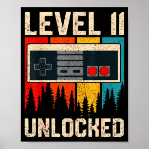 Poster Contrôleur de jeu vidéo Niveau 11 débloqué Anniver