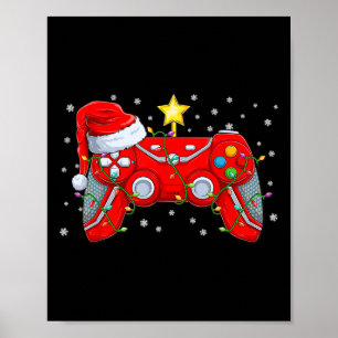 Poster Contrôleur de jeu vidéo Noël Santa Hat Gamer Bo