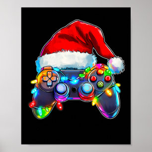 Poster Contrôleur de jeu vidéo Noël Santa Hat Gamer Bo