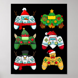 Poster Contrôleur de jeu vidéo Santa Hat Gamer Boys Xmas 