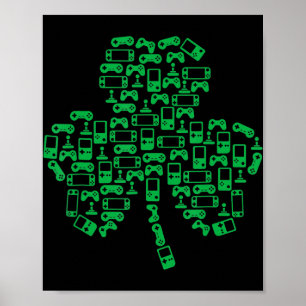 Poster Contrôleur de jeu vidéo Shamrock Irish Gamer St Pa