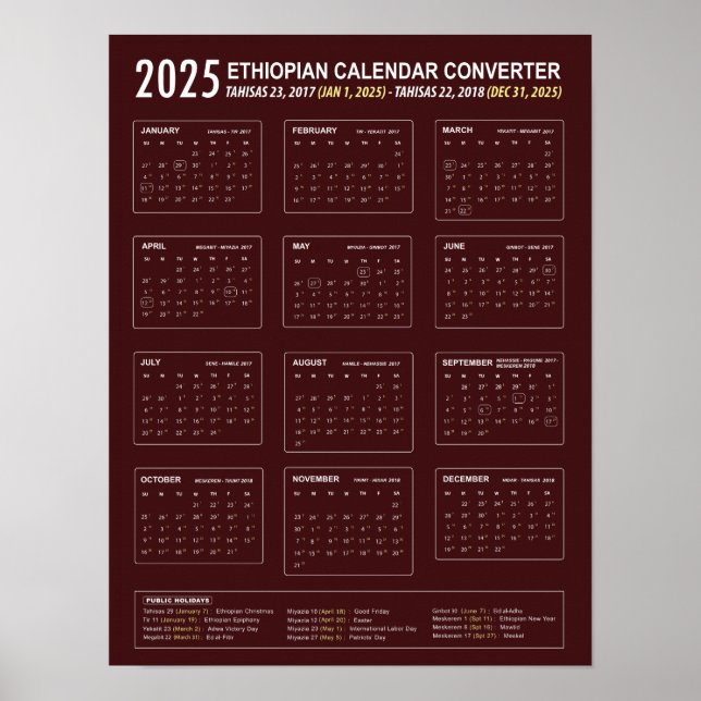 Poster Convertisseur de calendrier éthiopien 2025 (Devant)
