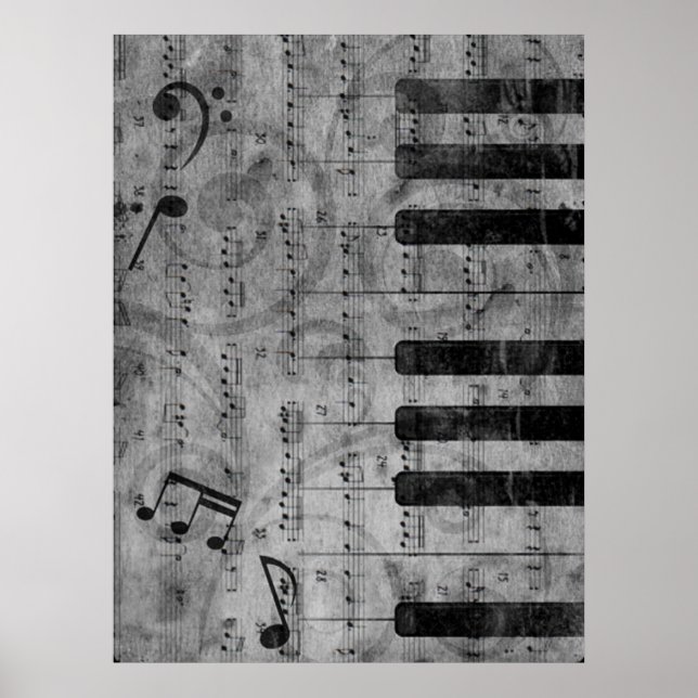 Poster Cool antique grunge, effet piano notes musicales (Devant)