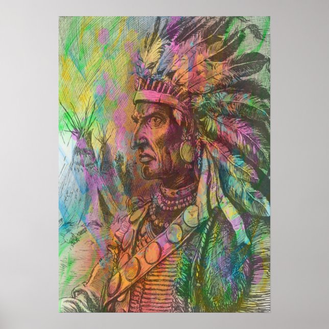 Poster Cool antique native amérindienne couleur clipart (Devant)