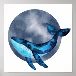 Poster Cool aquarelle galaxie baleine avec bulle bleue