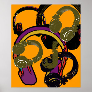 Poster cool art deejay headphones