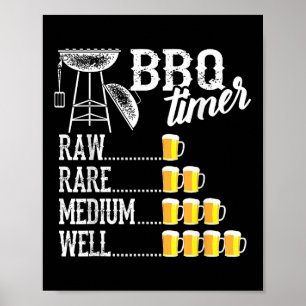 Poster Cool Bbq Timer Raw Rare Moyen Bien Drôle Bière Dri