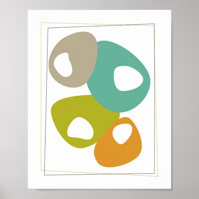 Poster Cool Beans Turquoise Orange Vert Moderne du Milieu (Devant)
