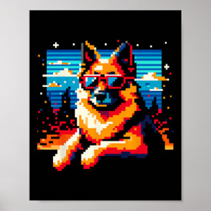 Poster Cool berger allemand chien Pixel style d'art Noël