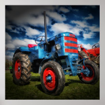 Cool Bleu Rouge Tracteur d'antiquités cadeaux pour
