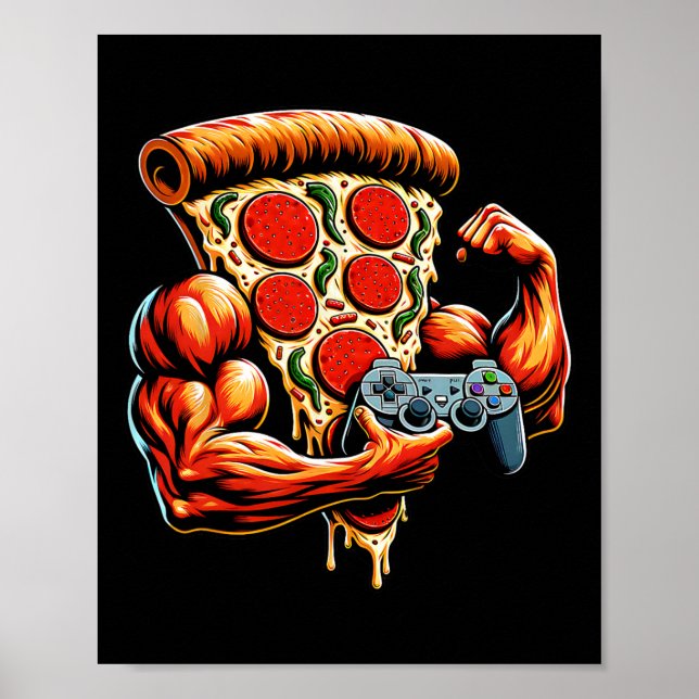 Poster Cool Bodybuilding Gamer Pizza Présente 2 (Devant)