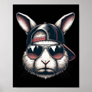 Poster Cool Bunny Face Avec Sungles Joyeux Garçons de Pâq